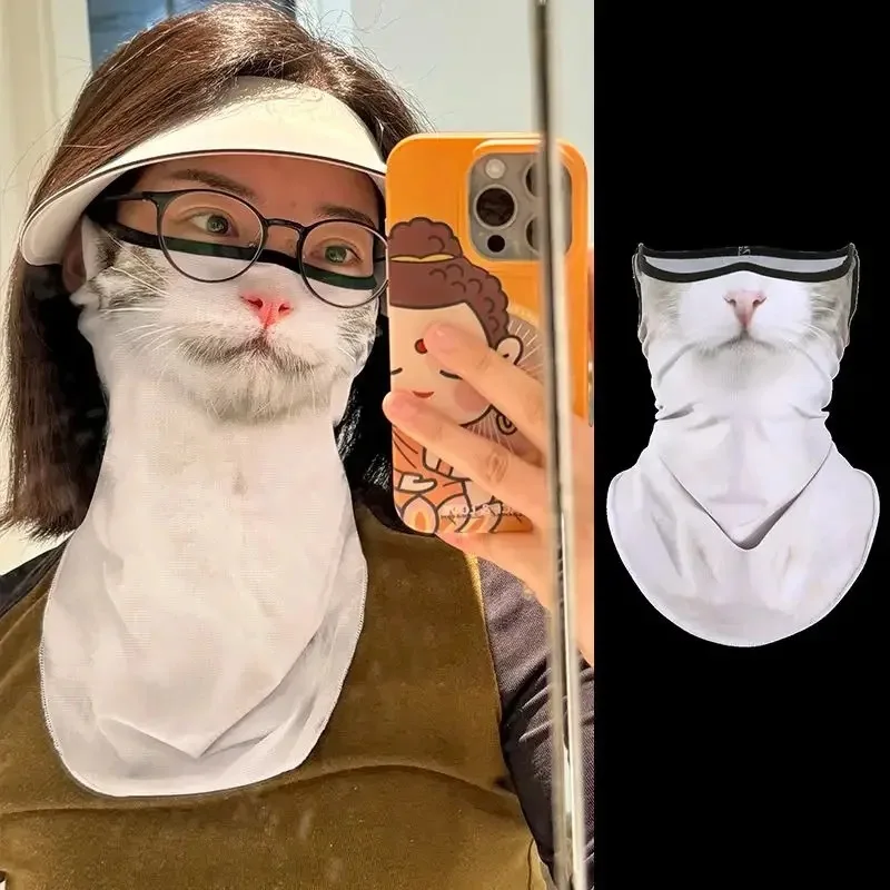 Masque de Protection solaire pour cyclisme, chat Orange, voile amusant d'été, serviette pour le visage d'animal, oreille de chat suspendue, masque de Protection intégré, Protection du cou