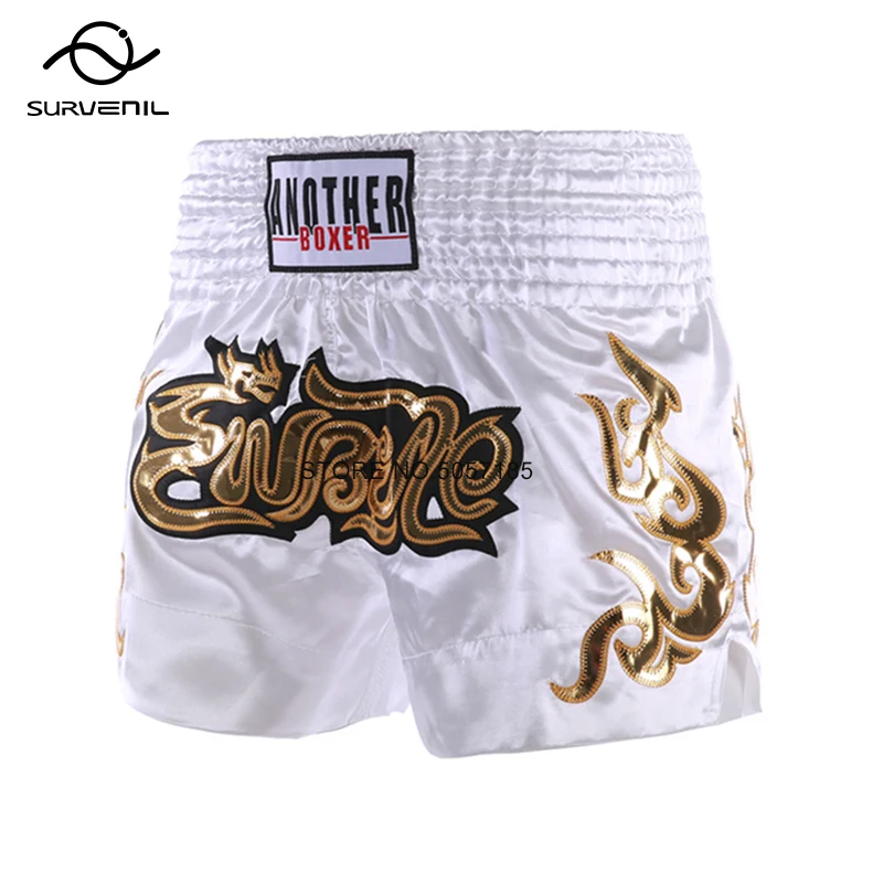 Shorts de boxe profissional muay thai shorts bordados shorts de boxe tailandês para crianças homens mulheres ginásio treinamento mma kickboxing