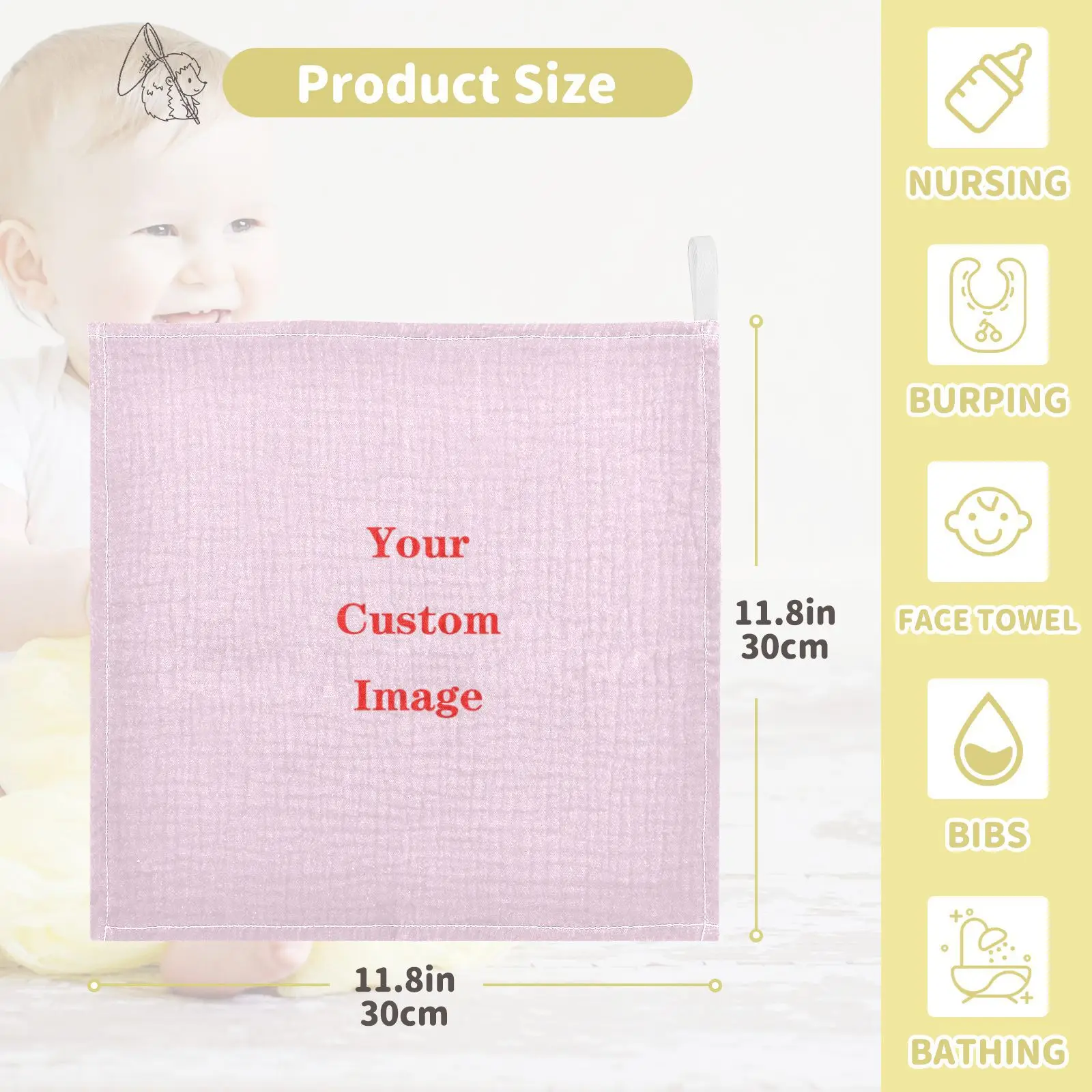 3/5PCS Baby Cotton Bath Towel Custom 4-Layer Gauze Face Washcloth Squares Hand Wipe Newborn Bathing Feeding Kids Handkerchief