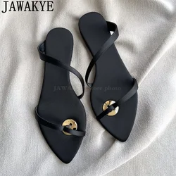 New Famous Pointy Toe Flip Flops Flat Slippers Women T-strap Casual Beach Slippers Summer Ethnic Style Fashion Party Shoes Mujer