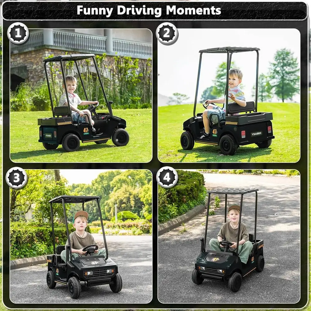 รถกอล์ฟเด็ก 12V 7AH สำหรับเด็กชายและเด็กหญิง ของเล่นขับขี่ใช้แบตเตอรี่ พร้อมรีโมทคอนโทรลสำหรับผู้ปกครอง รถกอล์ฟ 2 ที่นั่ง