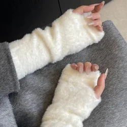 Women's Autumn Winter Gloves Soft Waxy Plush Half-finger Gloves Sleeves Cute Day Long Sleeve Gloves Thick Cashmere Fashion Glove