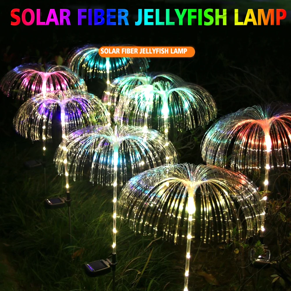 Solar Fiber Lamp Multi-color Light Changing Lights 7 Colors Firework Jellyfish Christmas Festive Garden Park Atmosphere Decor