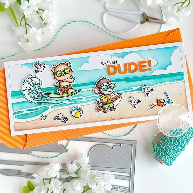 New Summer Beach Wave Leaves Beach Clear Stamps Metal Cutting Dies Stencil for DIY Making Card Scrapbook Paper Album Craft 2024