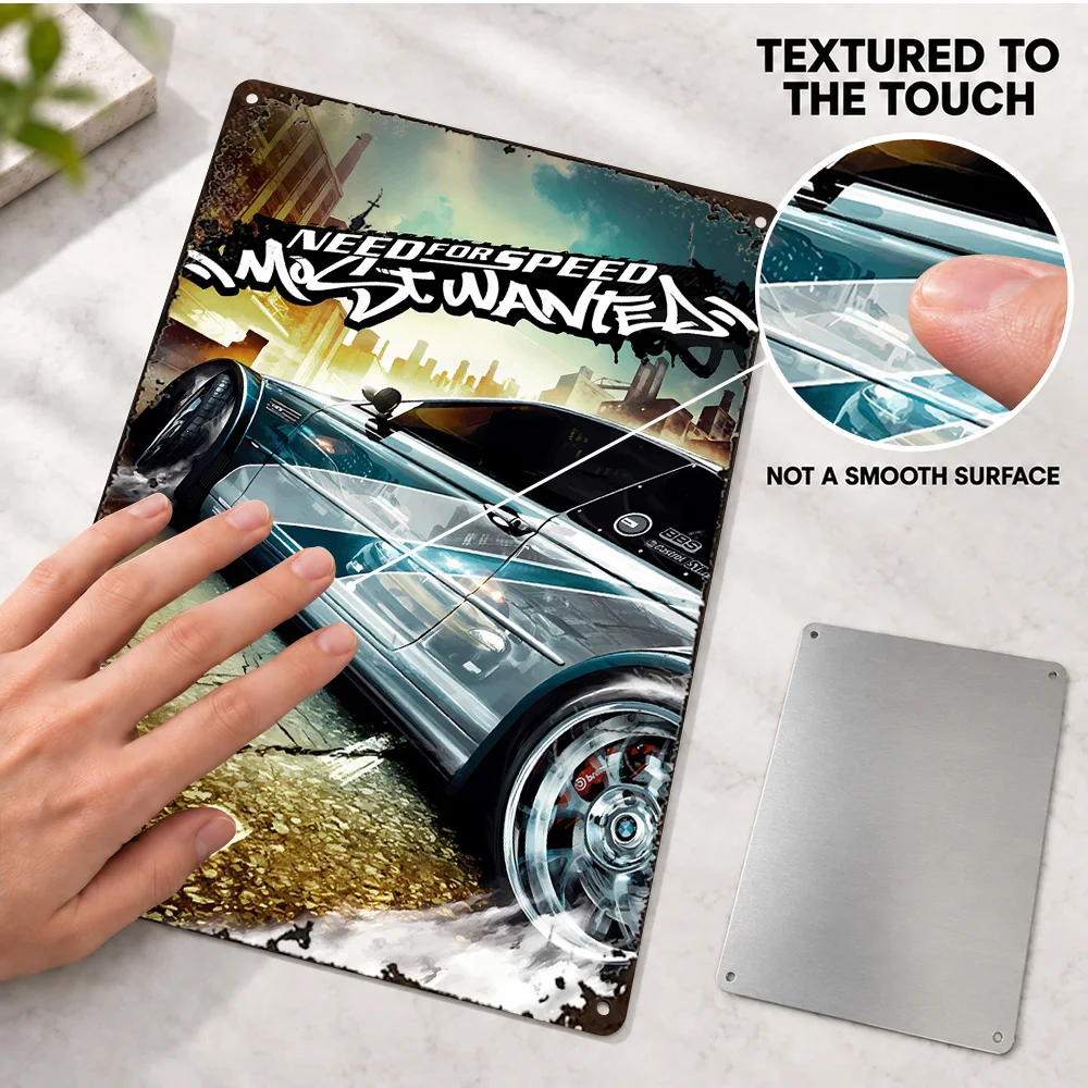 Need For Speed Most Wanted Game Printed Poster Customized Aluminum Metal Sign Graphic Design Wall Art For Man Cave Gamer Gift