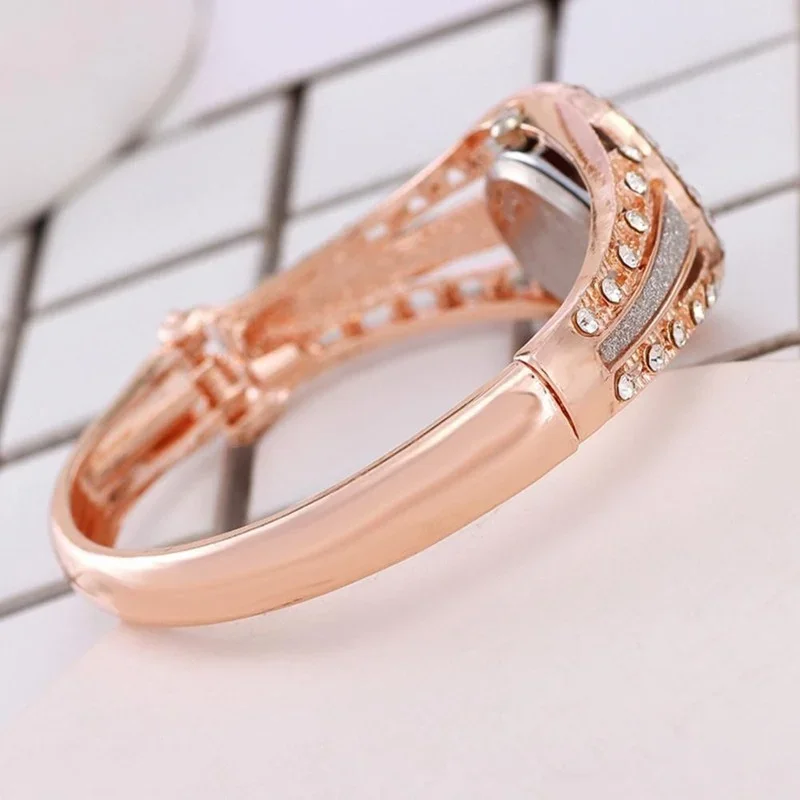 ساعة ذهبية وردية للسيدات ، ساعة كوارتز كورية ، ساعة ماسية مجوفة ، 1 زهرة