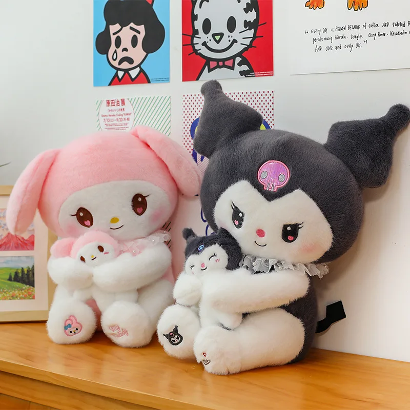 80cm Big Size Mother and Child Kuromi My Melody Stuffed Plushies Doll Anime Cartoon Room Decoration Toys Children Birthday Gift