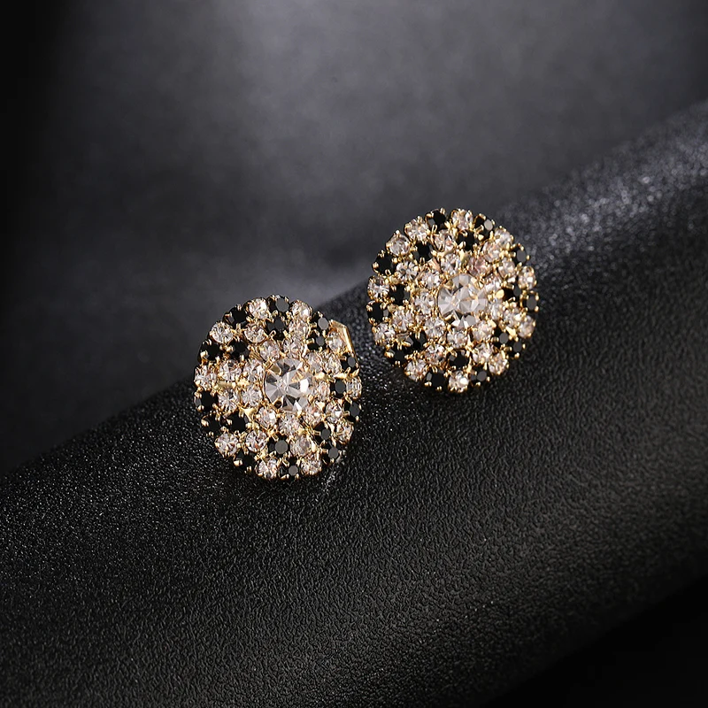 مختلط التألق حجر الراين كليب على أقراط للنساء ، أبيض وأسود ، الذهب الجولة دون ثقب ، أنيقة موضة ، مجوهرات الزفاف هدية