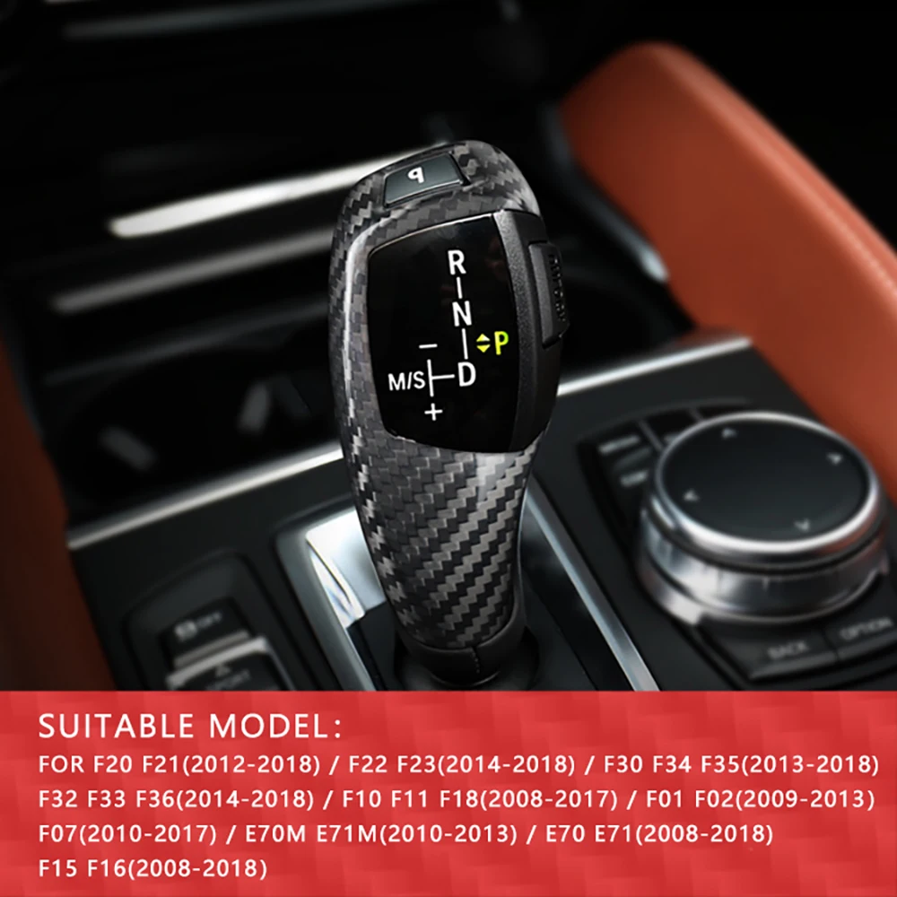 Black Red RHD Carbon Fiber Gear Shift Panel Frame Gear Knob Cover Head Trim for BMW F30 F10 F15 F07 F20 F21 F22 F32 F34 F35 5GT