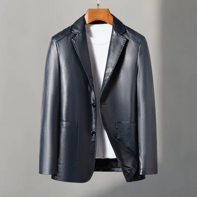 

Повседневные кожаные костюмы, куртки из натуральной кожи, мужские кожаные куртки, овчина, утягивающие, большие размеры на осень и зиму.