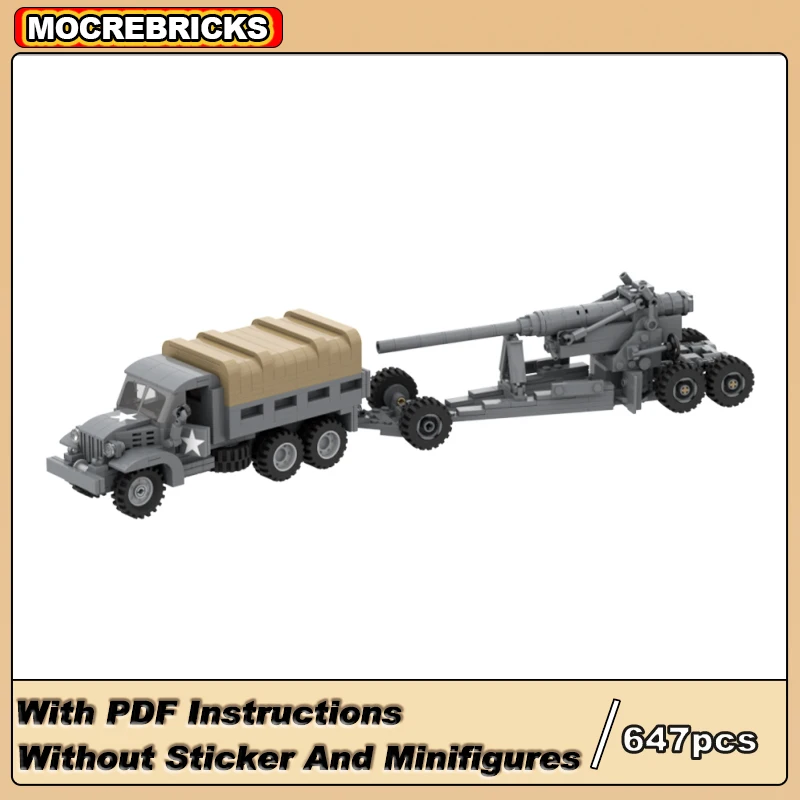 

WW2 Military Series CCKW-353B Cargo Truck And Long Tom Diorama Artillery Tank MOC Building Blocks Model DIY Assembly Bricks Toys