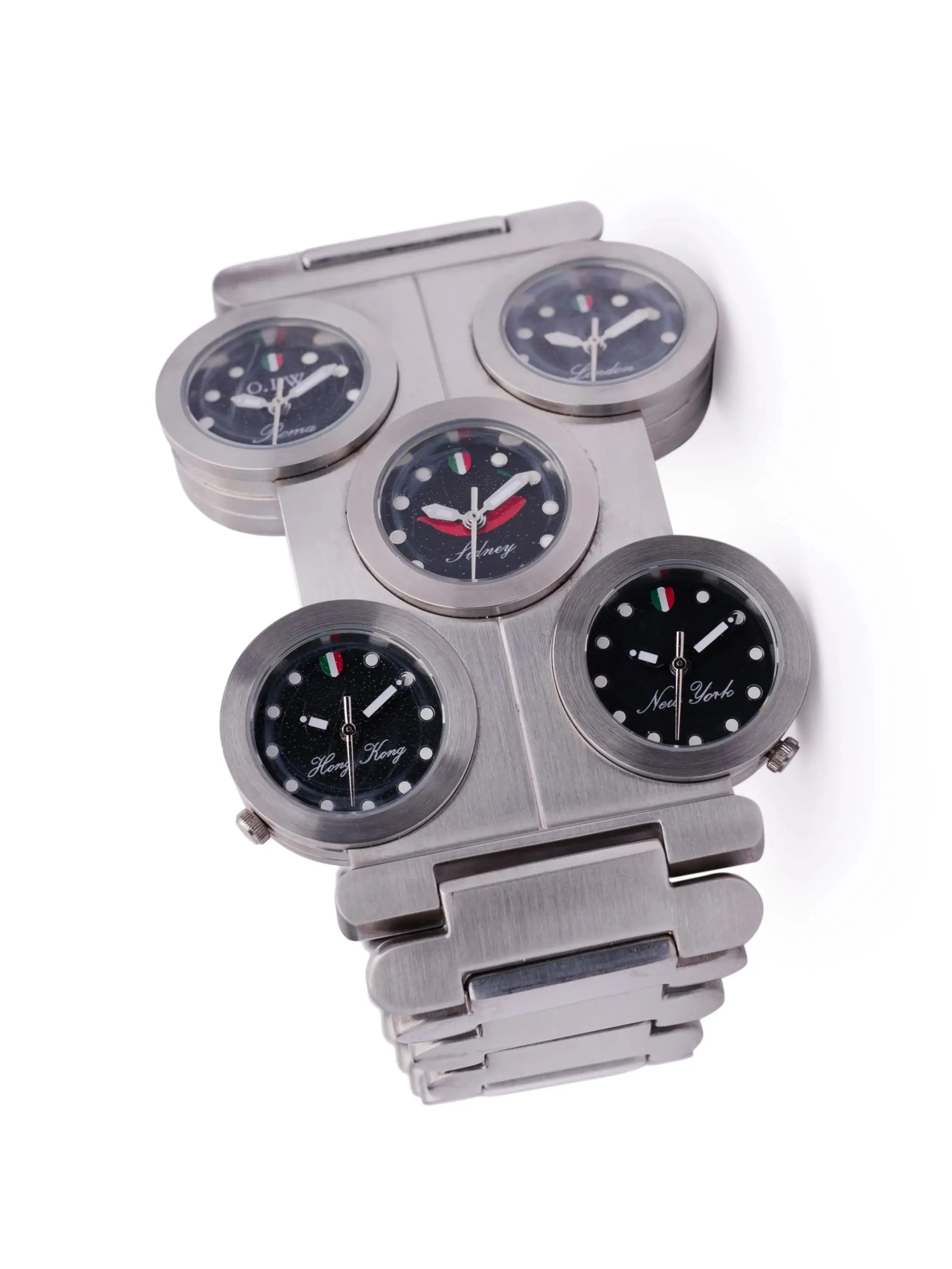 トップブランド高級メンズステンレススチール腕時計 5タイムゾーン 316Lクォーツ防水 ハイファッションスタイルガラス