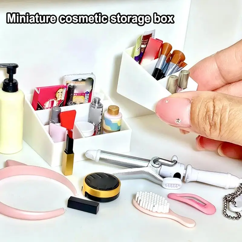 【M】Miniature Plastic Divided Makeup Storage Box Ornament 1/12 Dollhouse Scene Decor Model Toy Mini Layout Photo Shooting Props