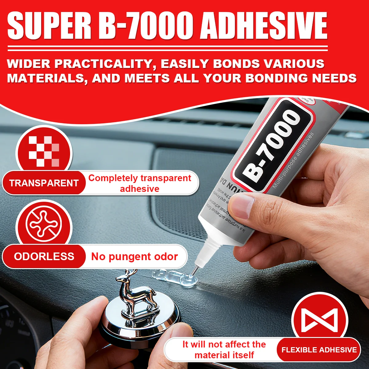 B7000 Клей для ремонта автомобилей Универсальная формула, подходящая для пластмасс, металлов и тканей Быстротвердеющий клей для автомобилей Включает в себя прецизионный игольчатый аппликатор 50 мл 1-3 штуки