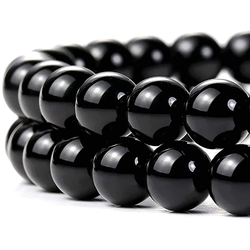 Farsighte Star Natural Black Stone Beads Obsidian Round Loose Spacer Beads DIY Bracelet Necklace Jewelry Making Accessories