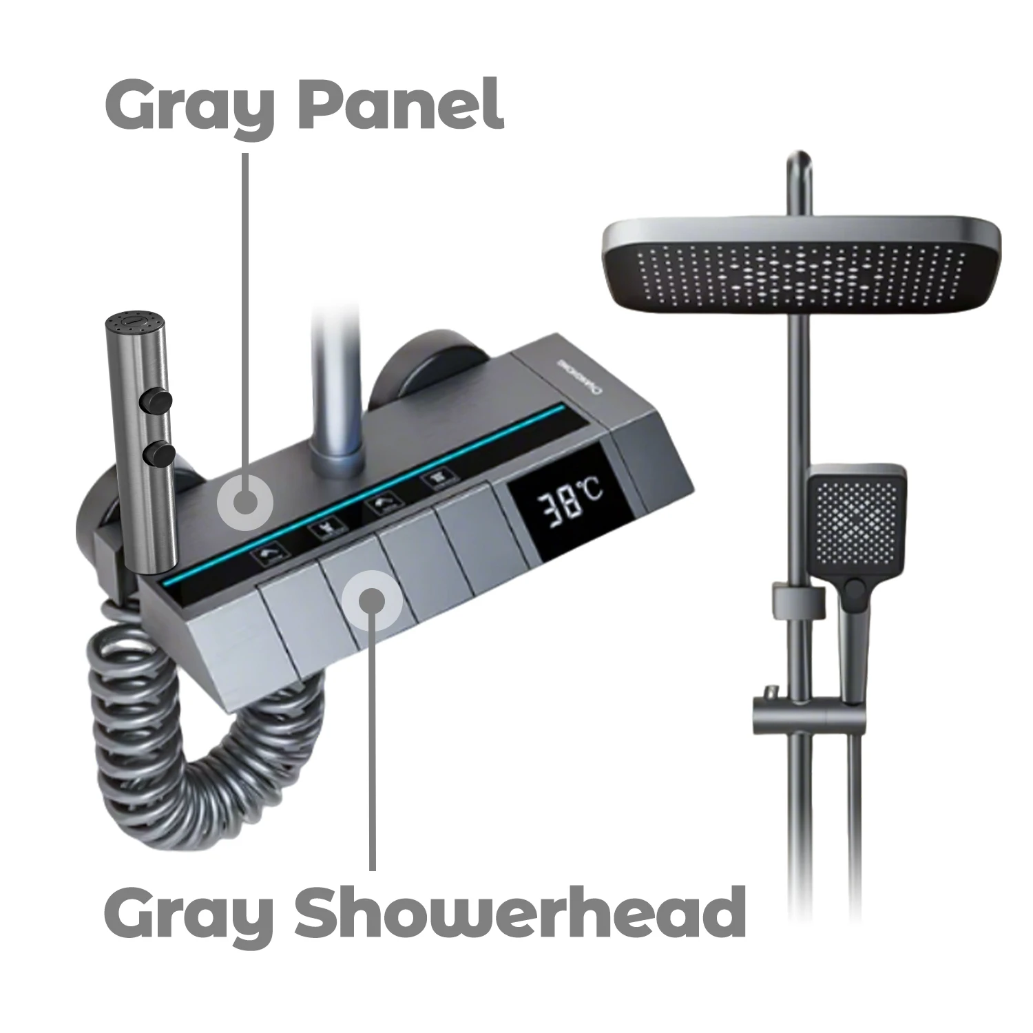 Digitale display douchekraan set moderne stijl regenval badkamer digitale mengkraan grijs bidet douchesysteem - afbeelding 1