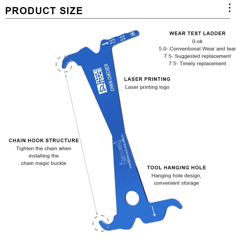 RIDERACE Bike Chain Wear Indicator Ruler Repair Tool For Bicycle Chain Aluminum Alloy Gauge Measurement Checker Screw Diameter