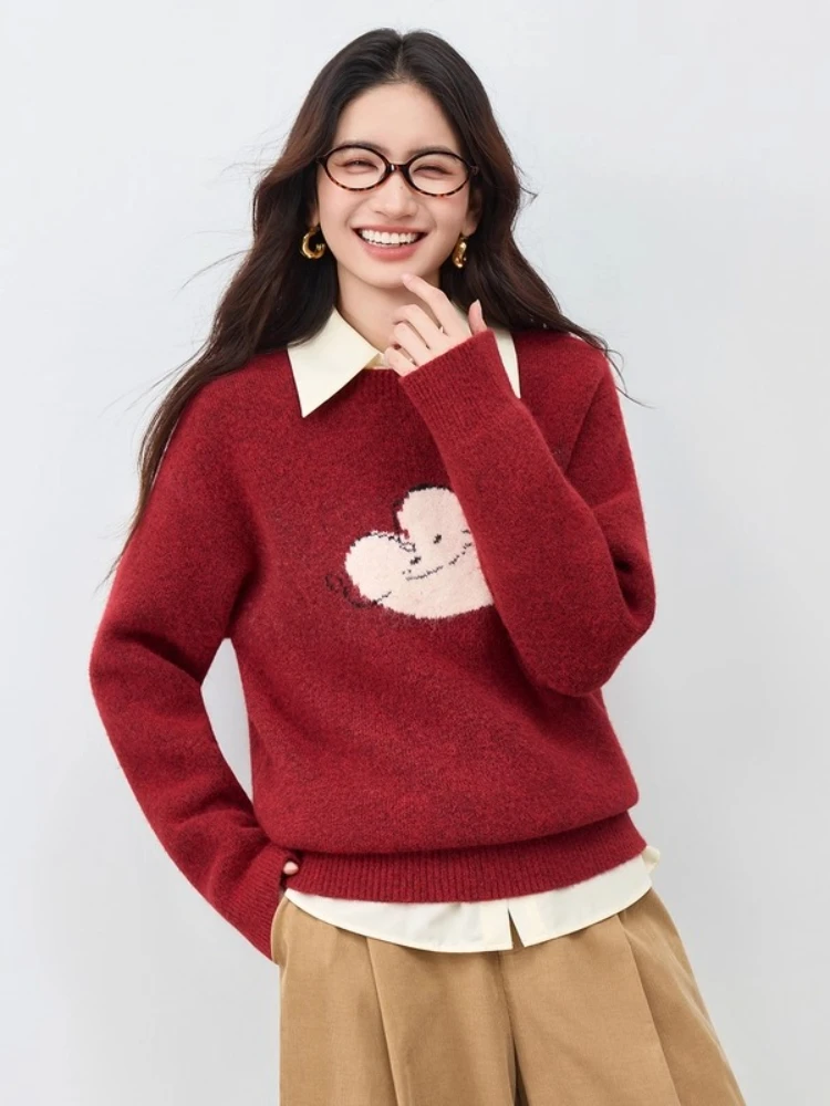 

SENTUBILA женский вязаный пуловер, осень 2022, свитер с круглым вырезом и рисунком смайлика, свободный пригородный топ с длинными рукавами W54EE3515