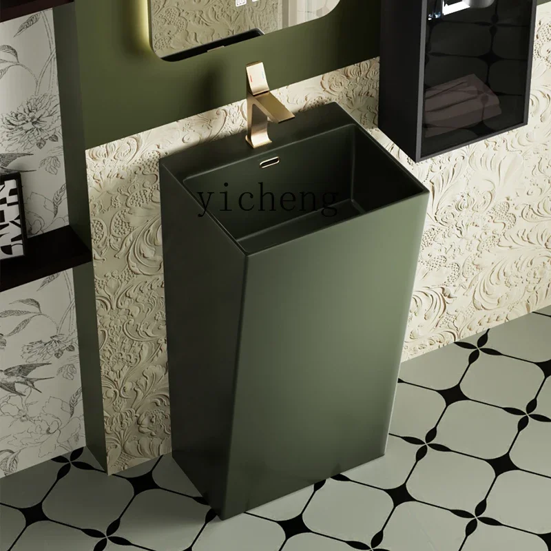 DSA  olive green column basin, bathroom integrated ceramic washbasin, European retro wind floor-to-ceiling washbasin