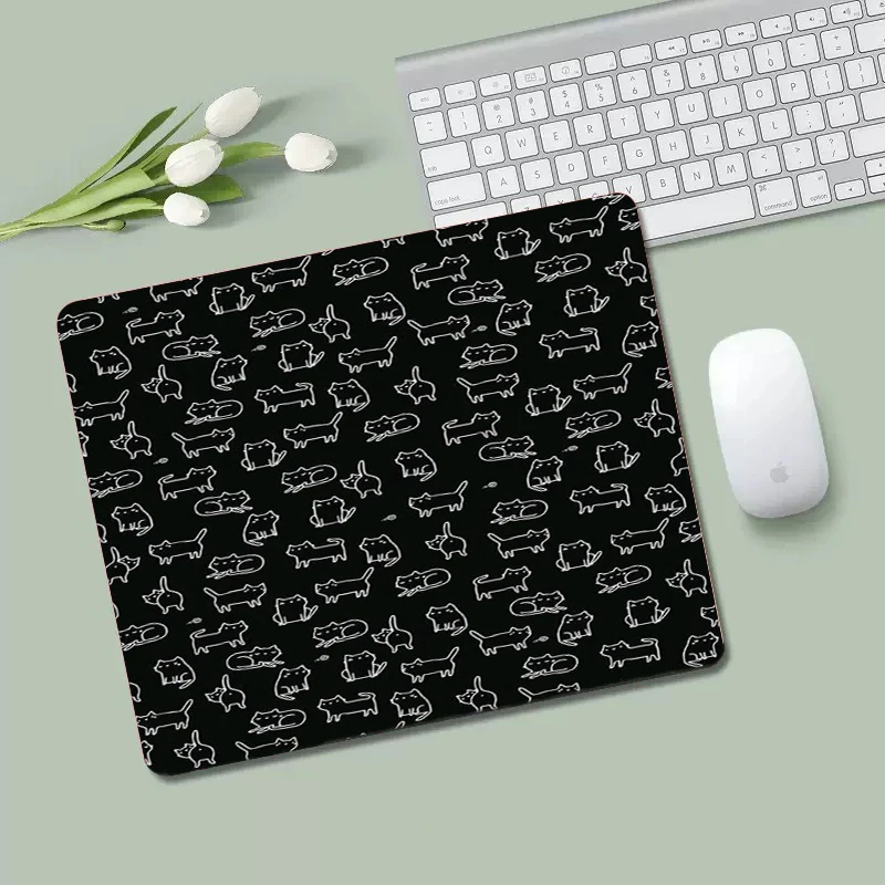 Black Cat Desk Mat Cute Mouse Pads Anime Aesthetic  Pad small Game mat  Coffee Beige Kawaii Comic Computer desk pad