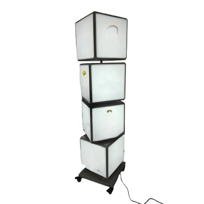 4 lati, 4 piani, 16 poster, display rotante, cartello menu personalizzato dal pavimento al soffitto, scatola luminosa pubblicitaria a cubo, luce rotante