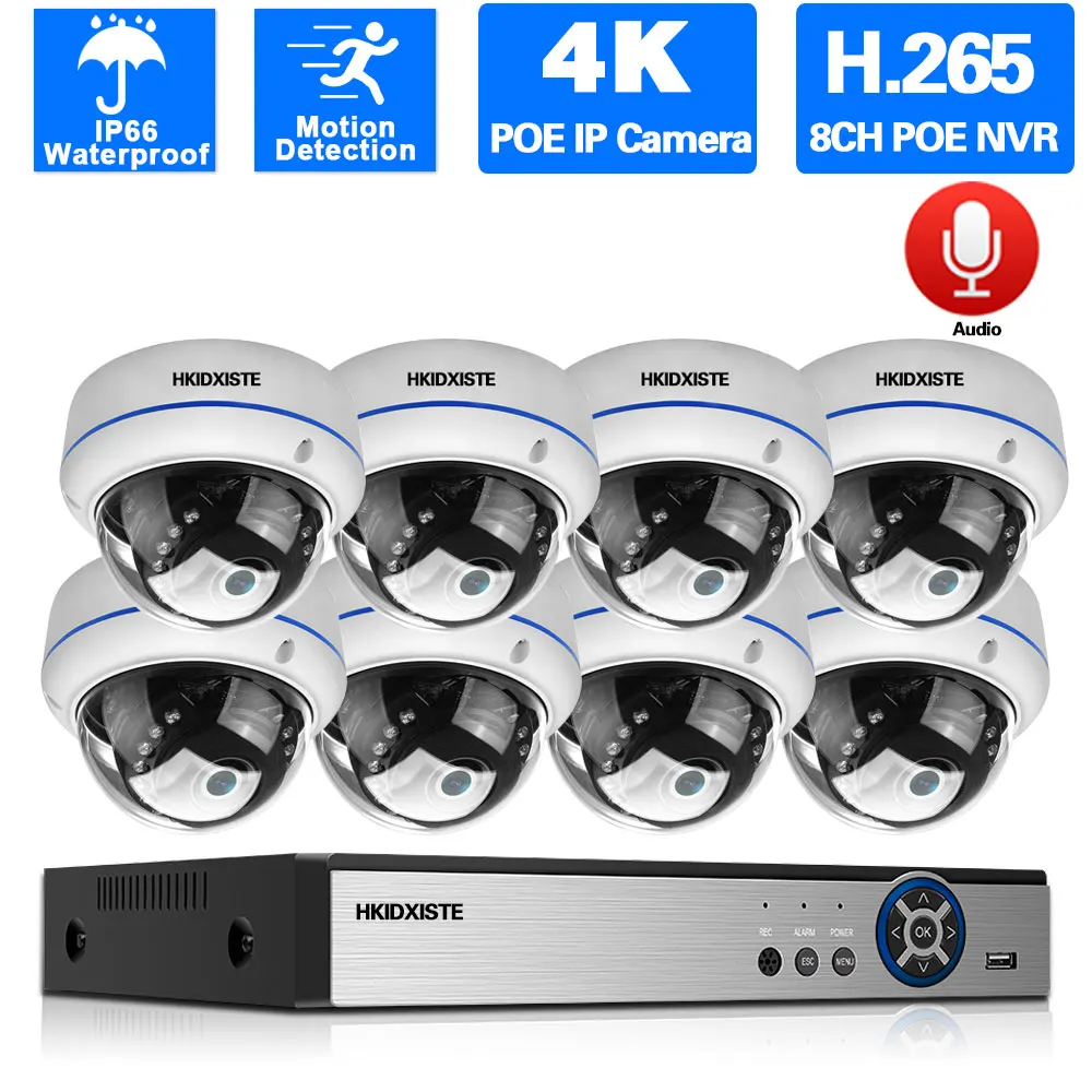 

CCTV Camera Security System Kit 4K 8CH POE NVR Kit Outdoor Audio Waterproof IP Dome Camera Video Surveillance System Set 8MP