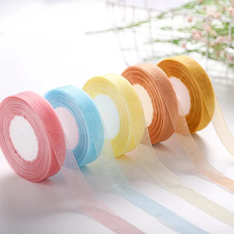 50 Yards 15mm Sheer Chiffon Ribbon Satin Ribbons for Gift Wrapping Wedding Decoration Flower Headwear Wreath DIY Fabric Crafts