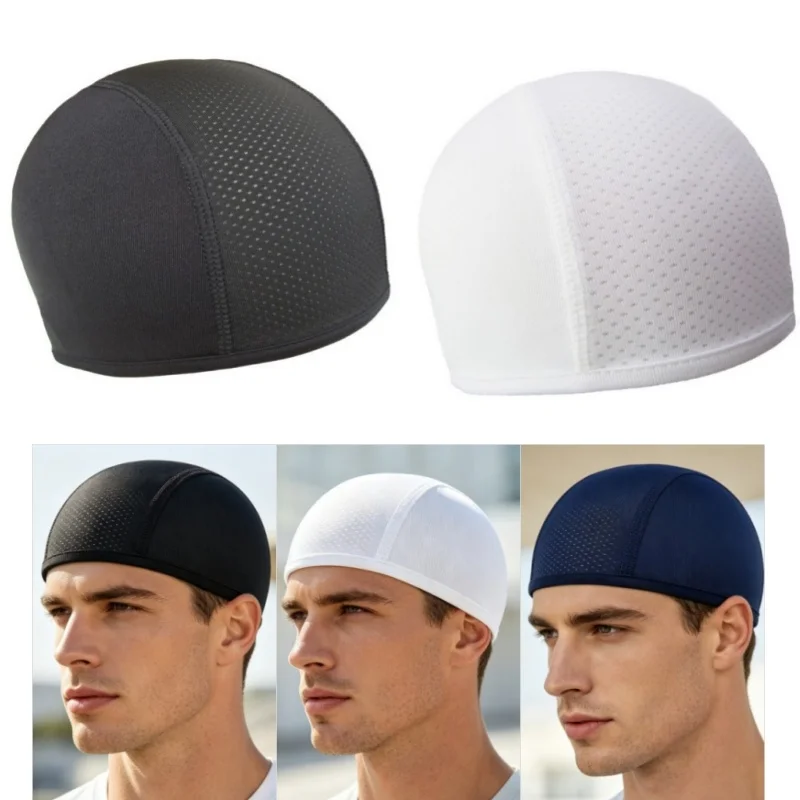 Summer Quick Dry Breathable Mesh Beanie Cap Sport Running Absorb Sweat Cap Mens Cycling Under Helmet Liner Moisture Wicking Hat