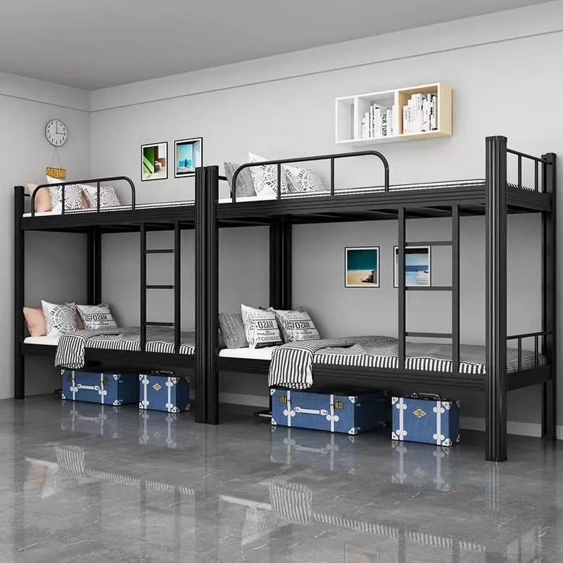 Upper and lower iron frame beds, steel construction site student double bunk beds, staff dormitory storage double-layer iron bed