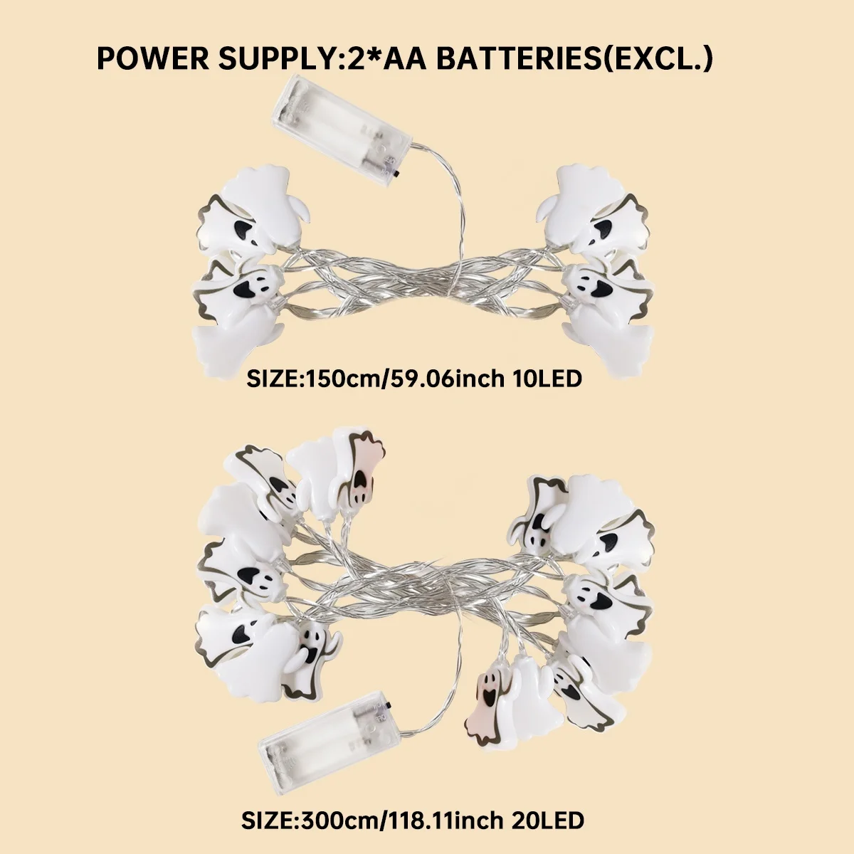 البوب 1 قطعة 10/20 LED هالوين رفع اليد شبح سلسلة ضوء معلق مصباح للزينة بطارية تعمل بالطاقة للمنزل حديقة هالوين دي