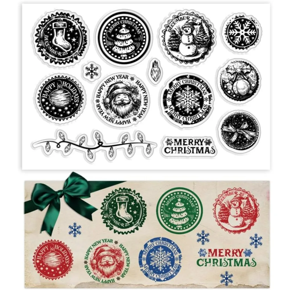 Christmas Postage Clear Stamps for Card Making Santa Claus Snowman Snowflake Transparent Craft Seal Crafting Album Journal Decor