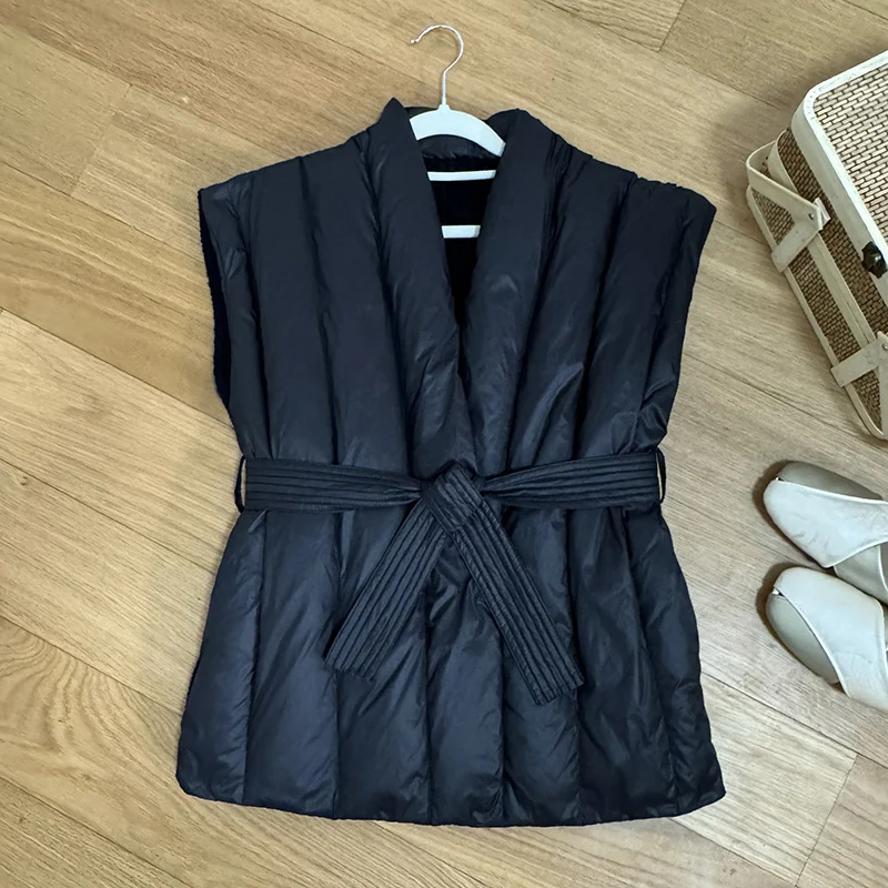 Schinteon Vrouwen 90% Witte Eendendons Breiwol Vest Herfst Winter Warme Mouwloze Jas Koreaanse Stijl Luxe Top 2024 Nieuwe