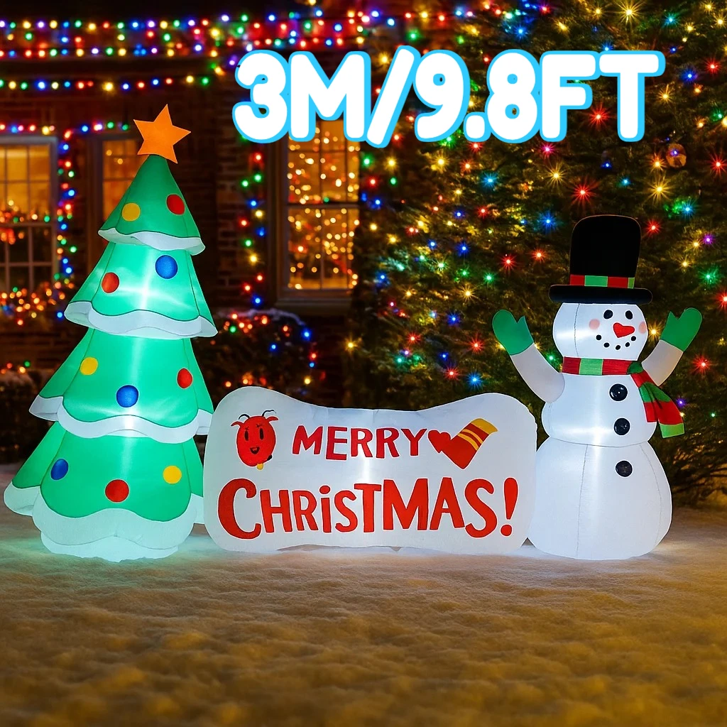 3M/9.8FT Inflatable Christmas Tree Snowman Yard Sign Lights LED Home Decorations Toys Yard Xmas Supplies Outdoor Holiday Decor