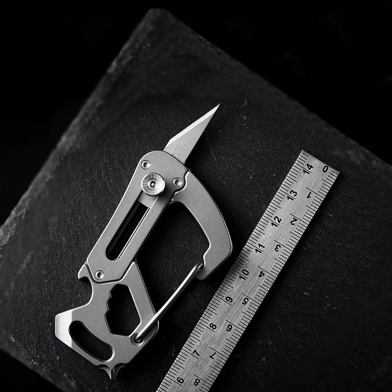 Titanium Multifunctional Keychain Portable Utility Knife Outdoor Fruit Knife Self-Defense Sharp Folding Knife Carabiner EDC Tool