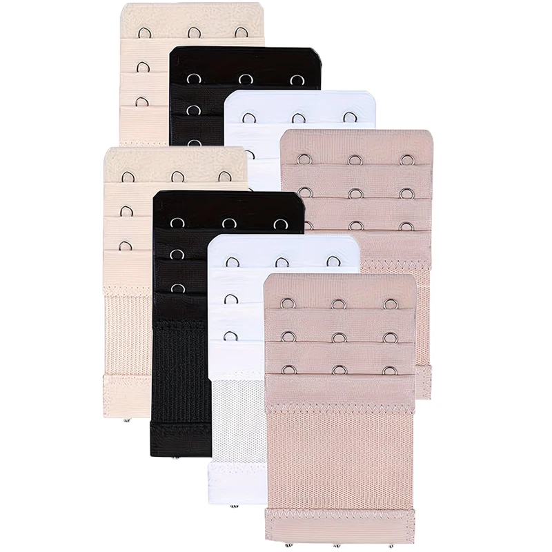 8pcs Women's Solid Color Elastic Bra Extender | 3-Hook Adjustable Belt Buckle, for Plus Size, Low-Cut Bras, Nursing & Everyday