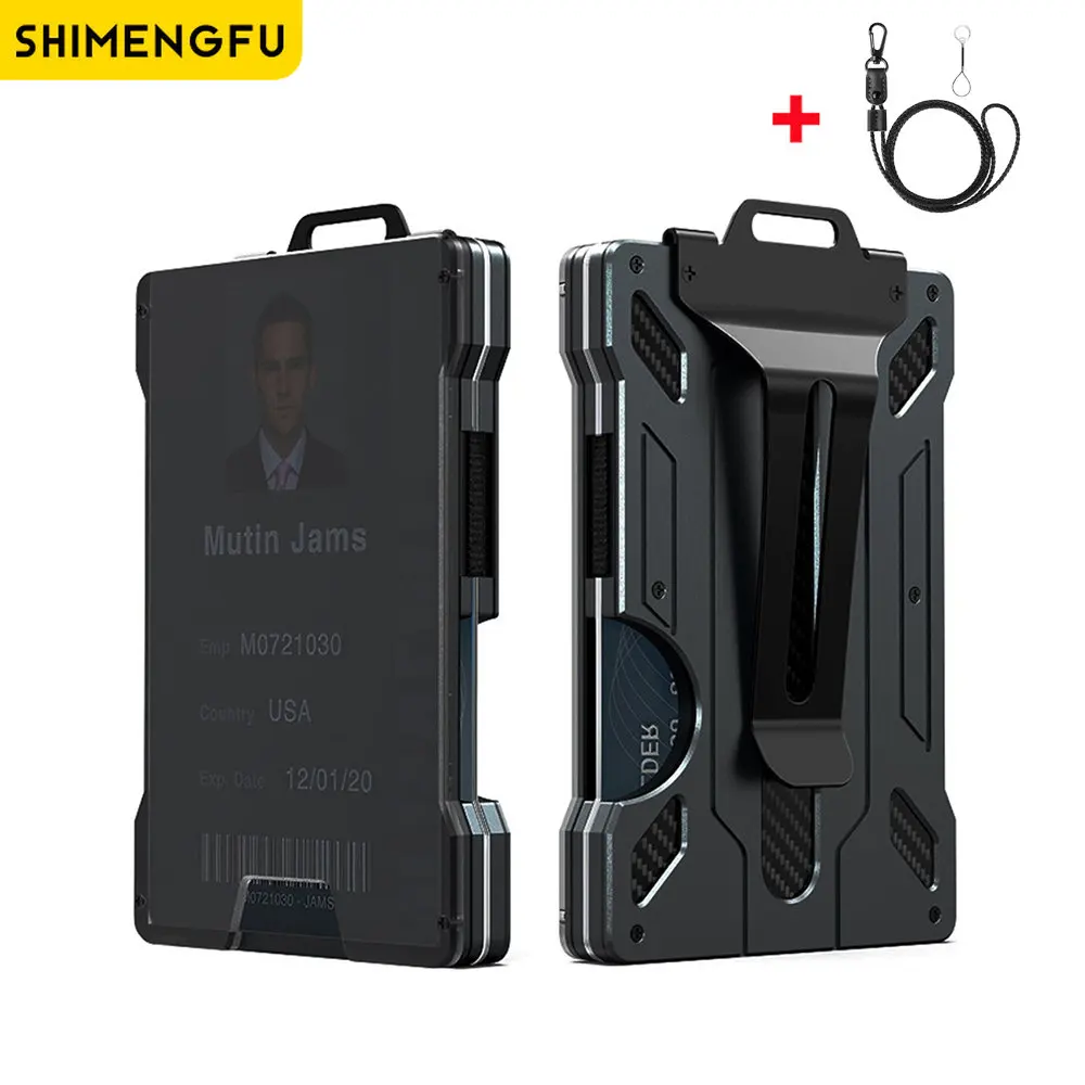 Billetera delgada de aluminio para hombre, Clip de dinero de Metal con 1 soporte de insignia de identificación de ventana transparente, bloqueo RFID, sostiene hasta 15 tarjetas con Clip de efectivo