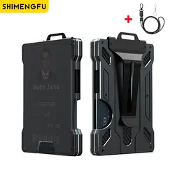 Billetera delgada de aluminio para hombre, Clip de dinero de Metal con 1 soporte de insignia de identificación de ventana transparente, bloqueo RFID, sostiene hasta 15 tarjetas con Clip de efectivo