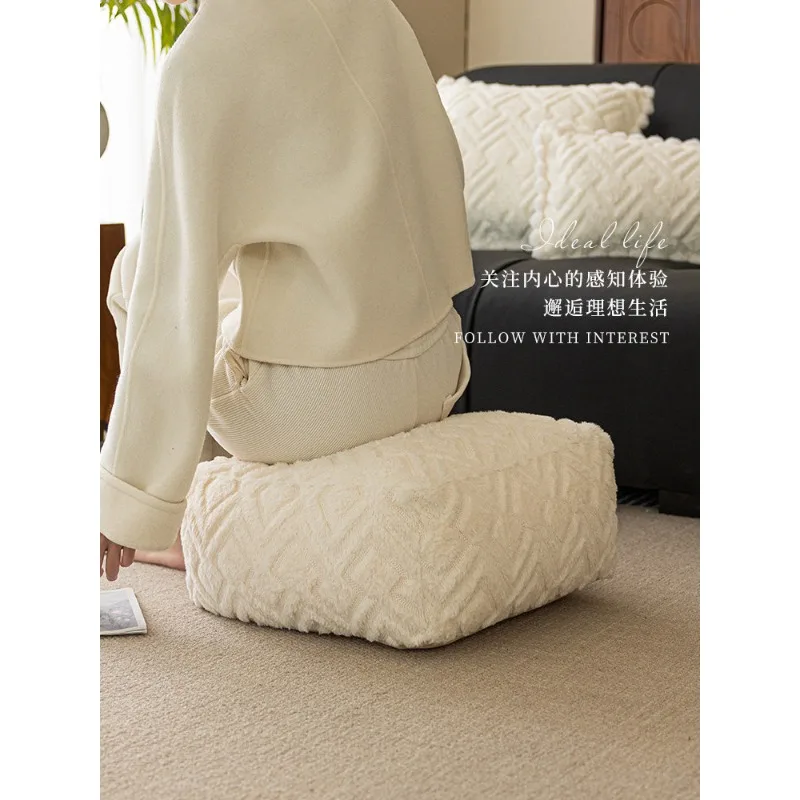 new-chinese-style-solid-color-white-futon-cushion-balcony-bay-window-sitting-kneeling-squatting-winter-fluffy-pier-low-sto