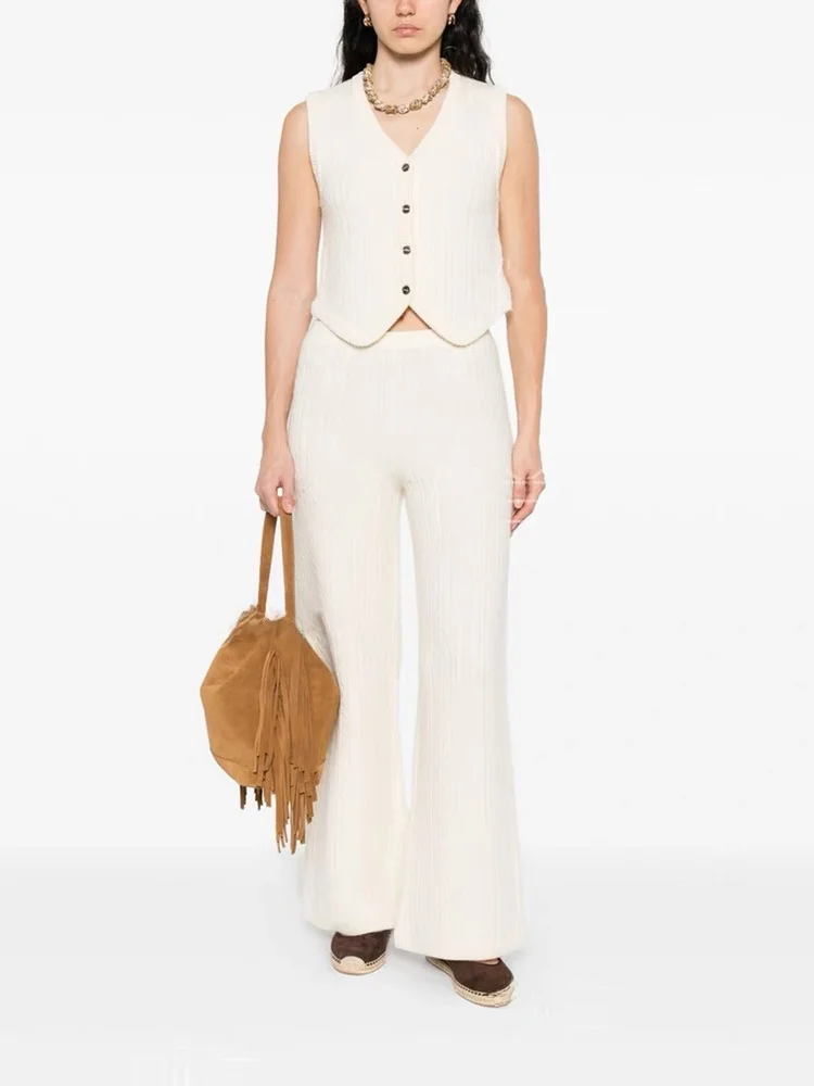 

High-End Version Knitted Vest Top Svel V-Ne T Simple Faion Women's Clothing Euro Sle Floral Patterned