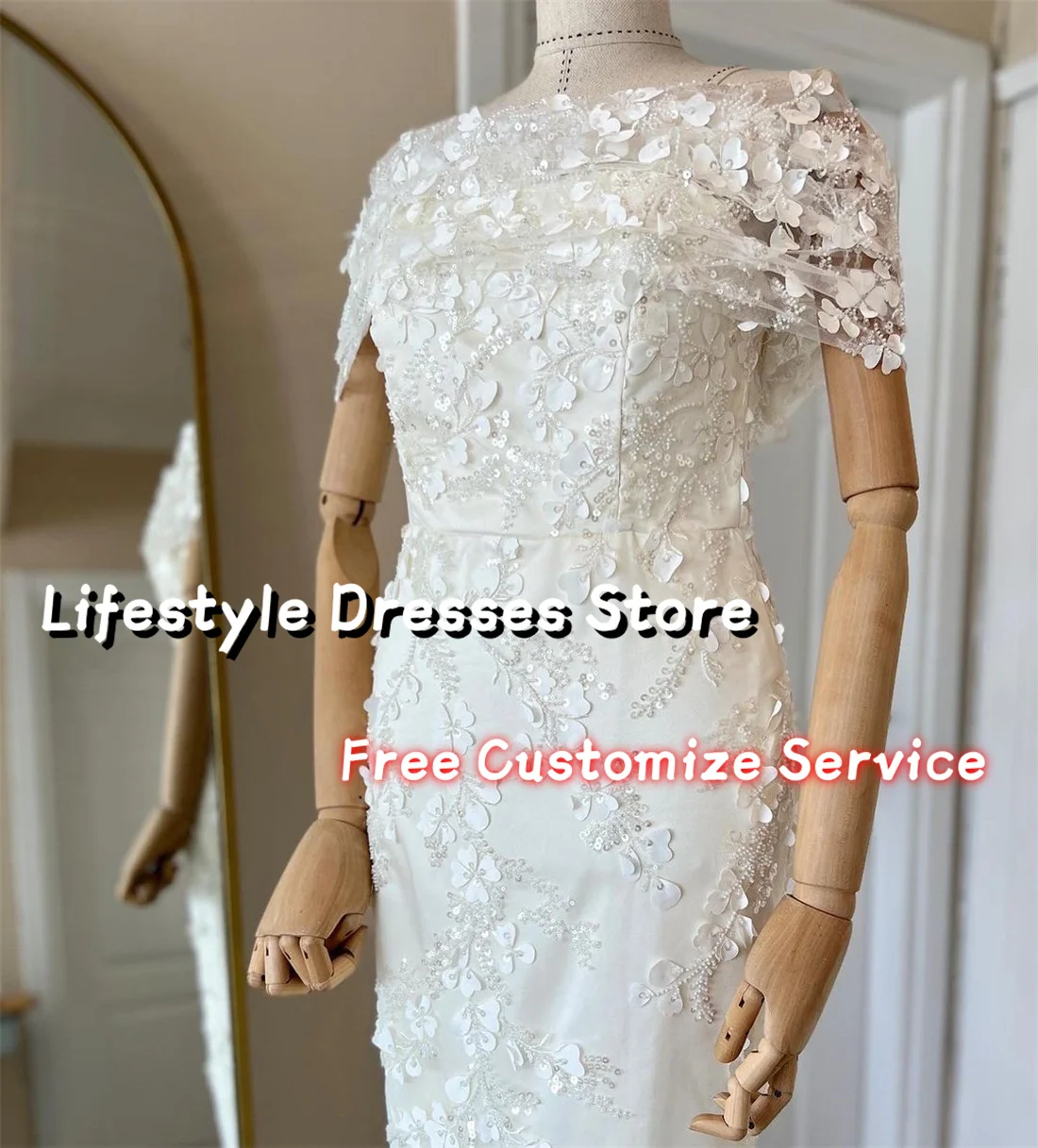 Customized Floral Sequins Lace Beads Off Shoulder Sheath Prom Dress For Wedding Party Gown Long Sleeves Bridal Dress