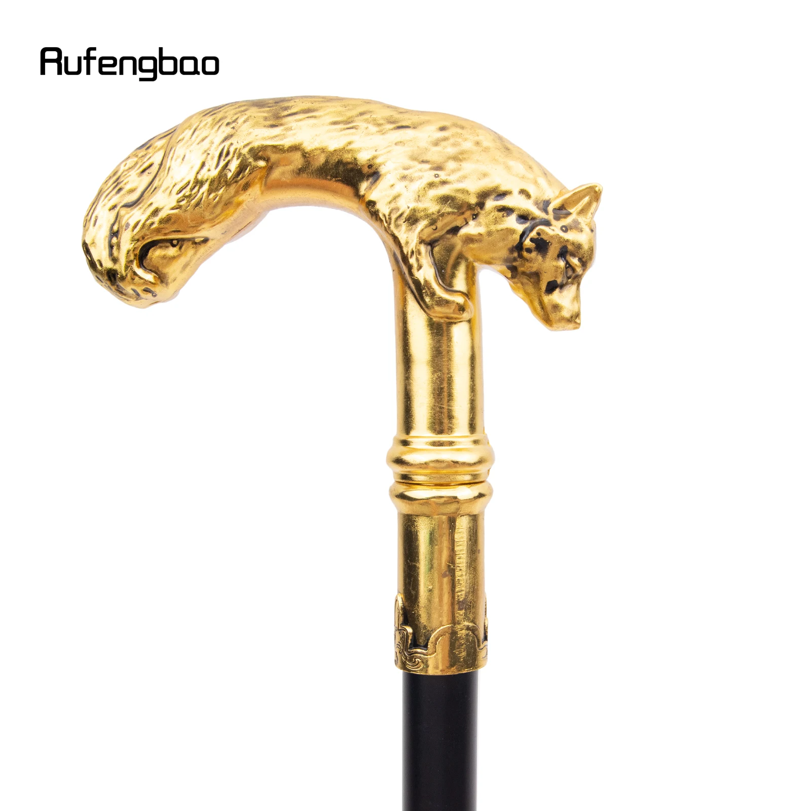 Golden Wolf Walking Cane Fashion Decorative Walking Stick Gentleman Elegant Cosplay Cane Knob Crosier 90cm