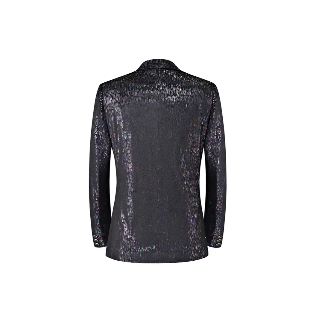 Luxurious Black 2-piece Men's Suit Featuring A Tuxedo Jacket and Pants with Gold Speckled Detailing,perfect for Weddings Parties