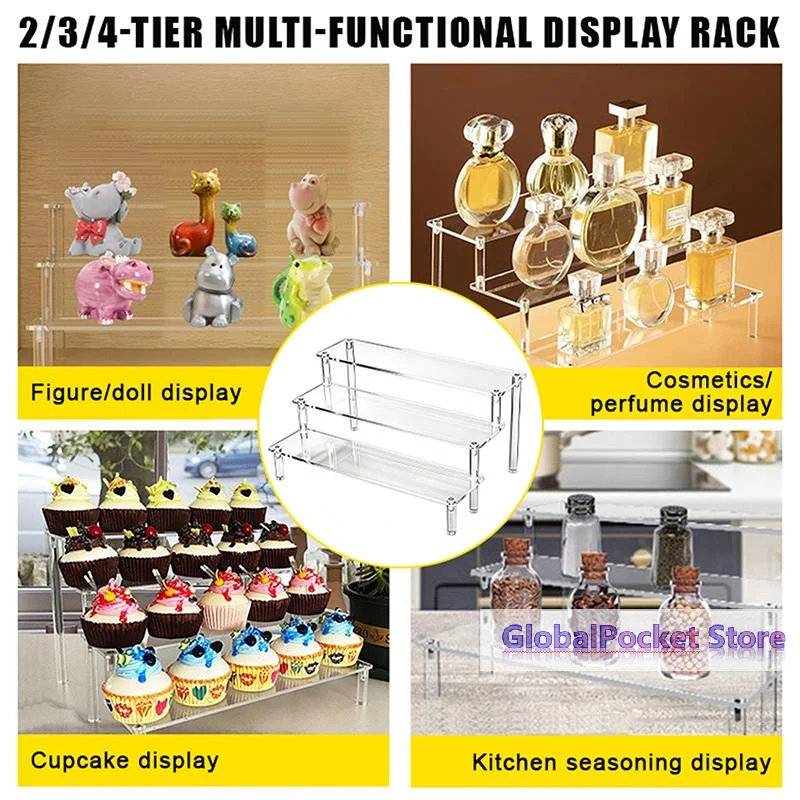 [TG823]Figurine Durable Acrylic Display Stand Toy Storage Figure Display Rack Jewelry Stair Perfume Shelf Rack