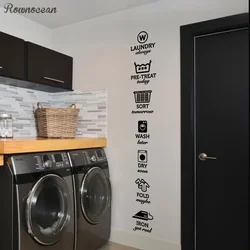 The rules of laundry decals, laundry tag stickers pattern,Wash Dry Fold Iron Laundry Room Vinyl Wall Quote Sticker Decal LY07