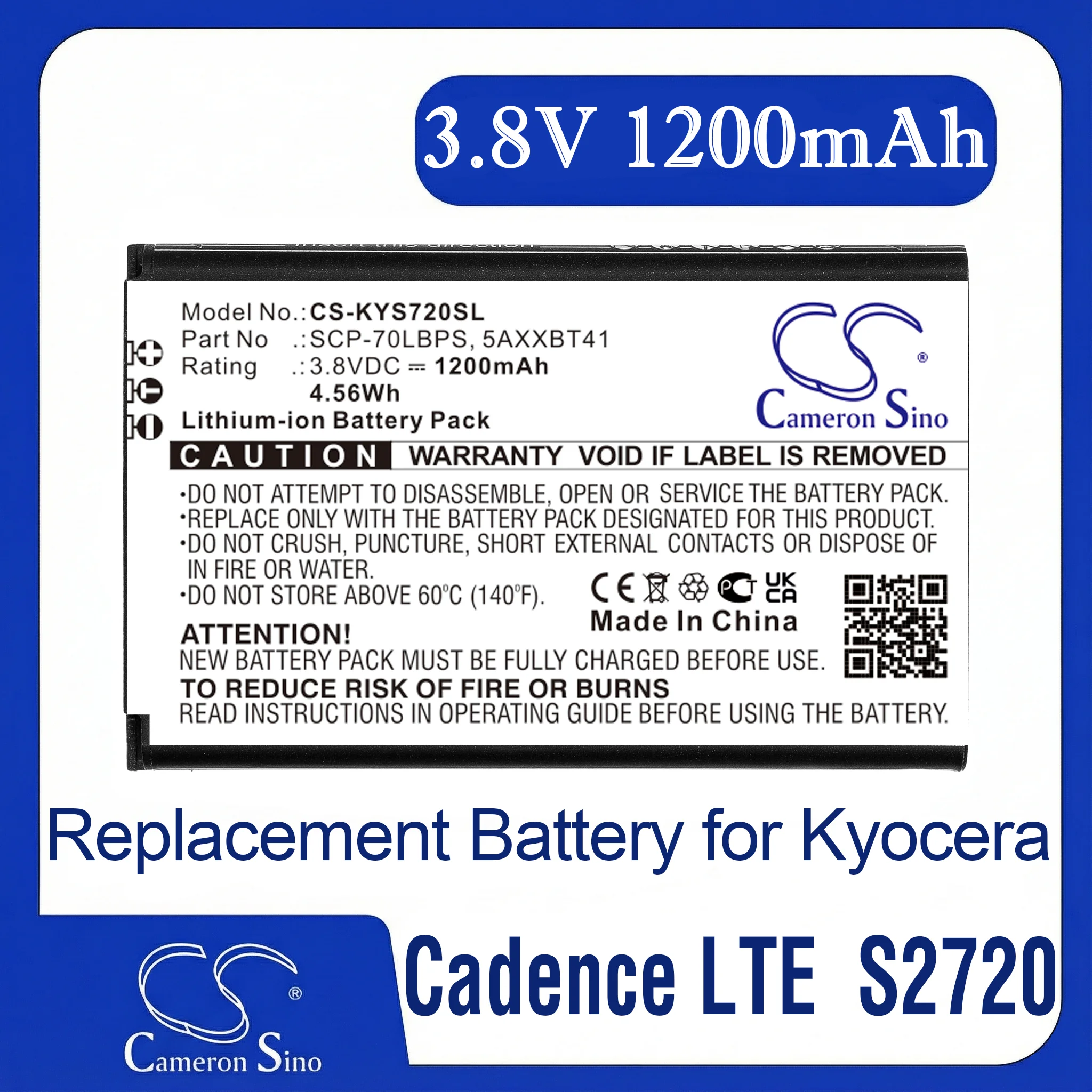 

Cameron Sino Replacement Battery for Kyocera Cadence LTE, S2720, S2720PP, Fits P/N 5AXXBT41,5AXXBT41*GEA,SCP-70LBPS