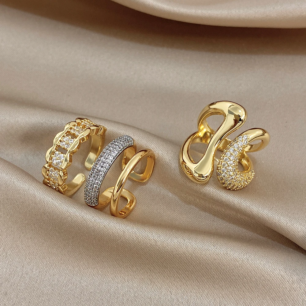 Greatera Copper Series Unregelmäßig gebogener, mit Diamanten besetzter Ring, doppelstöckiges, ausgehöhltes Design, Schmuckzubehör für Männer und Frauen