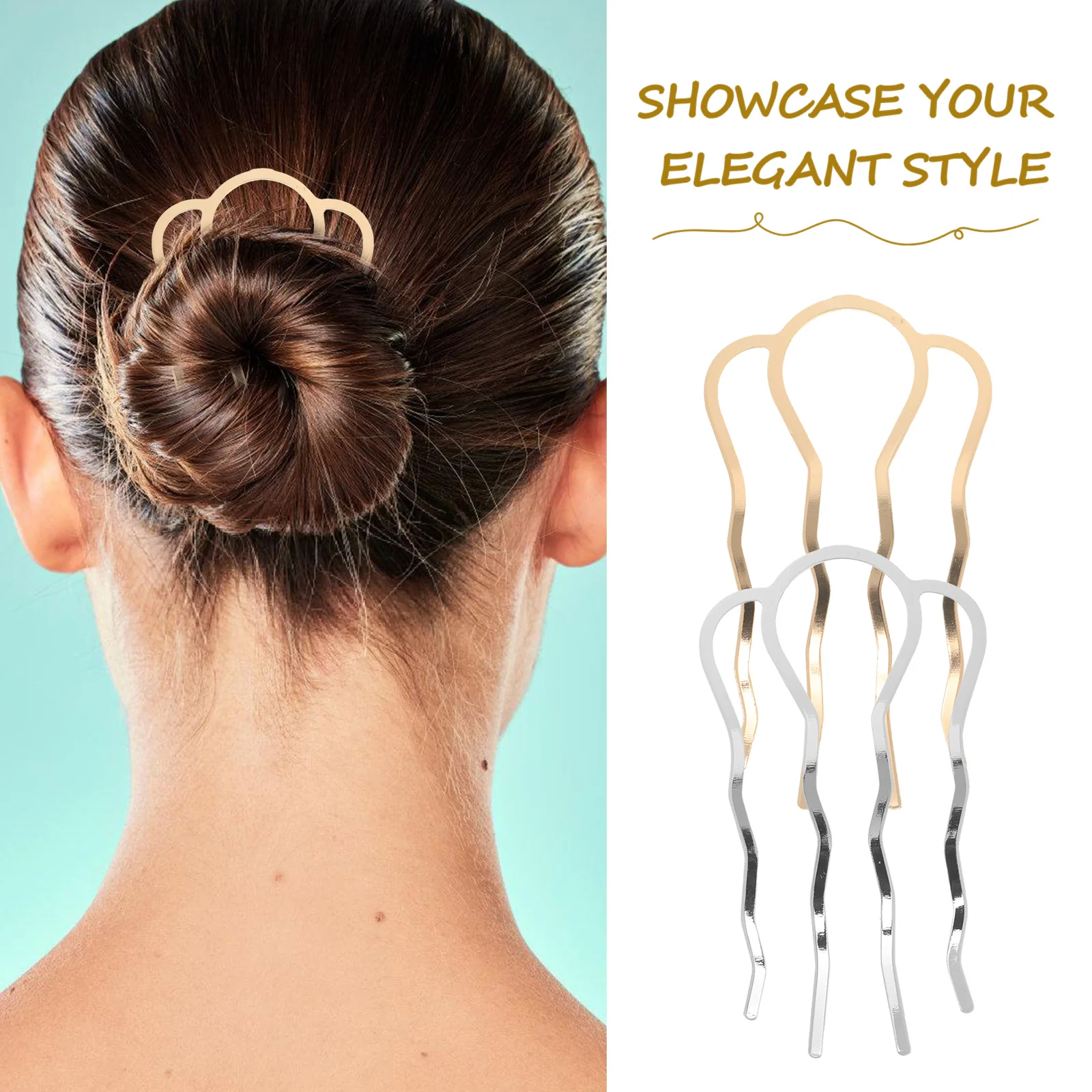 2 Pcs 사이드 빗 U 모양의 프렌치 트위스트 빗 빈티지 헤어 스틱 4 치아 핀 헤어 Updos 여성과 소녀를위한 롤빵 메이커 액세서리