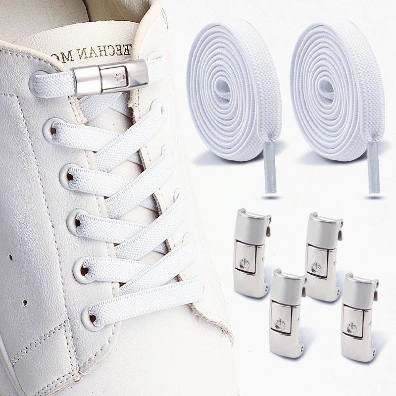 1Pair/2Pair Press Lock No Tie Shoelaces Flat Elastic Shoelace for Sneakers Sport Tieless Shoe Laces One Size Fit All Adult Kids