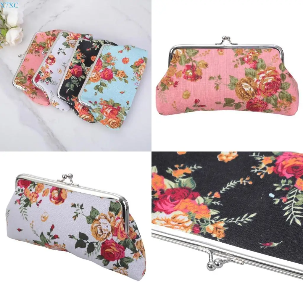 

X7XC Coin Purse Kiss Lock Change Purse Retro Trinkets Women Wallet Clutch Purse