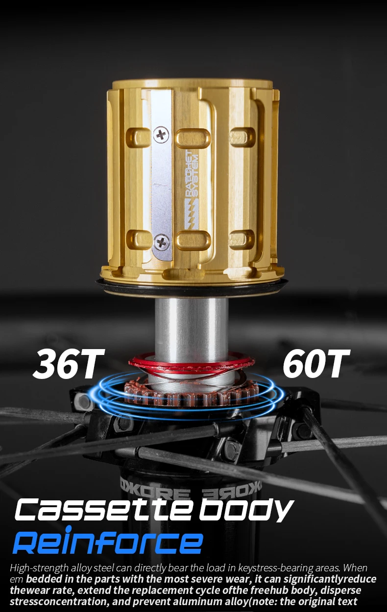 KORE CYCLONE Carbon-Speichenlaufradsatz-50mm-T1000 Carbon-Felgen 36T/60T Ratchet-Nabe XDR/HG 700C Design für ultraleichte Straßenrennen – Detail 6